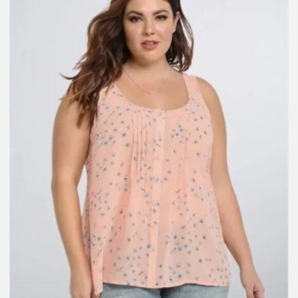 Torrid Brand Women's 00 Peach Floral Bubble Hem Chiffon Blouse Button Front - Picture 1 of 6